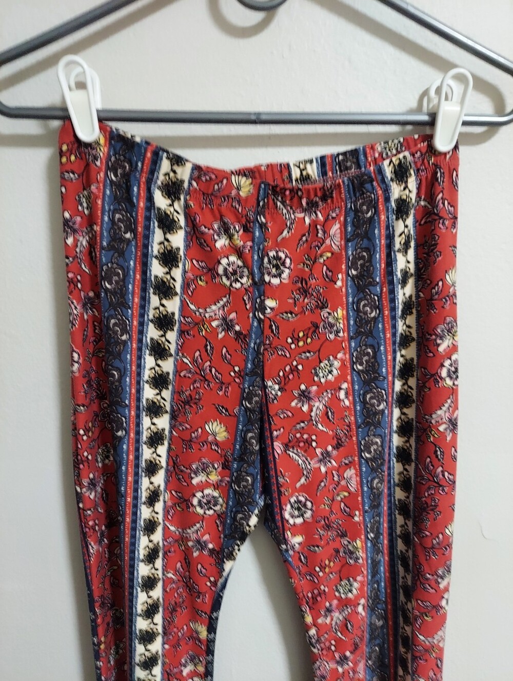 Striped Floral Flare Pants in Red and Navy - Picture 2 of 4